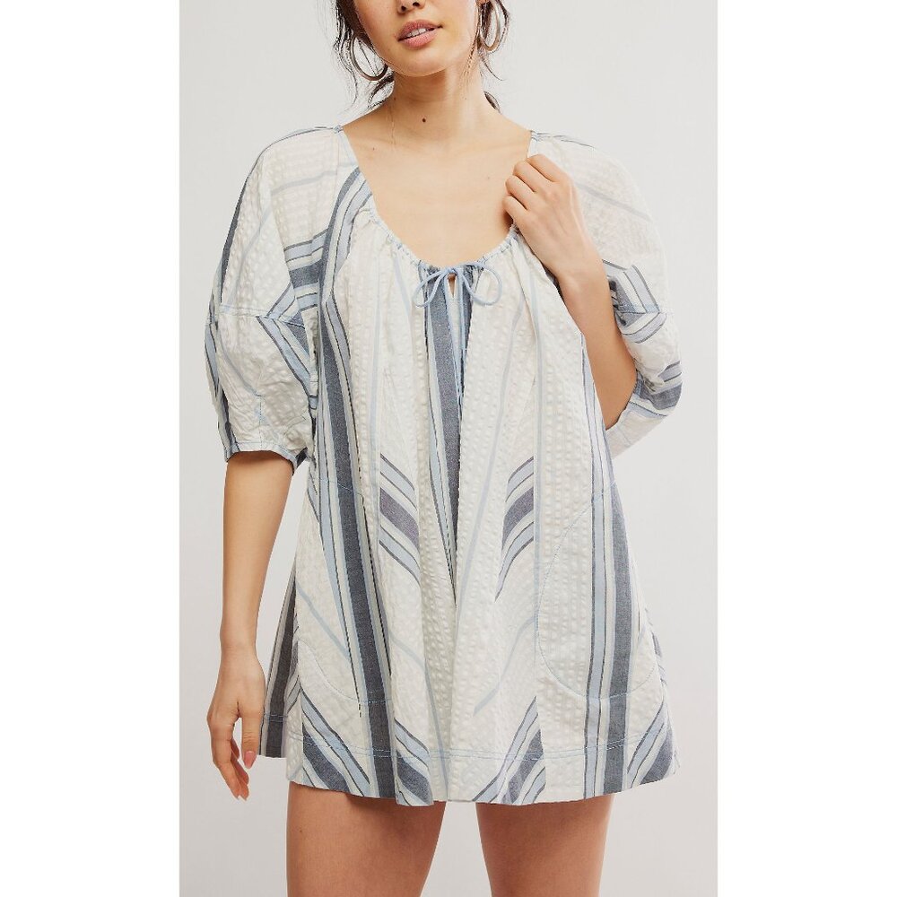 🆕 FREE PEOPLE Bop Around Romper / Seaside Stripe Ivory